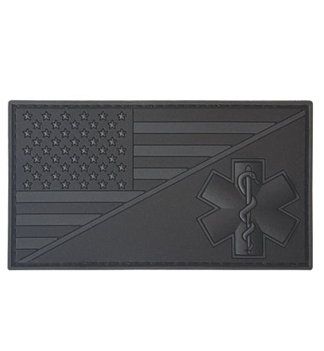 American Flag Medic Patch PVC EMS Patch Compatible with Velcro EMS Patches for Backpacks Medical Patch Paramedic Patch Tactical Medic Patch EMT Patch Medical Cross Patch (Blackout Subdued)